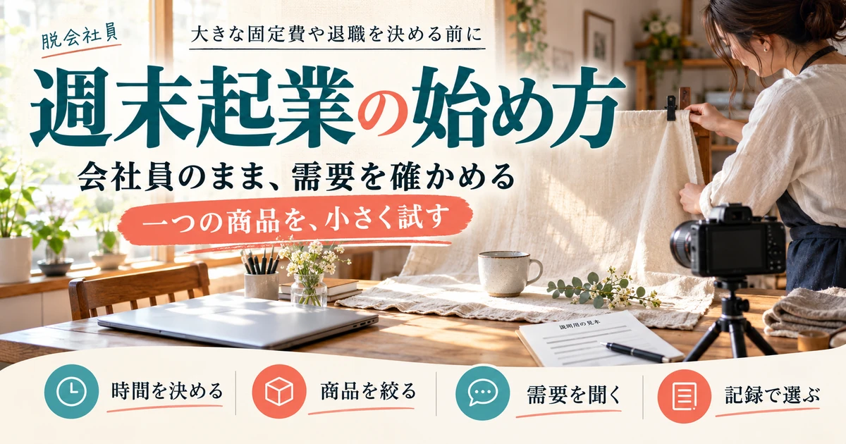 週末起業で一つの商品を小さく試し時間・需要・記録を確かめる