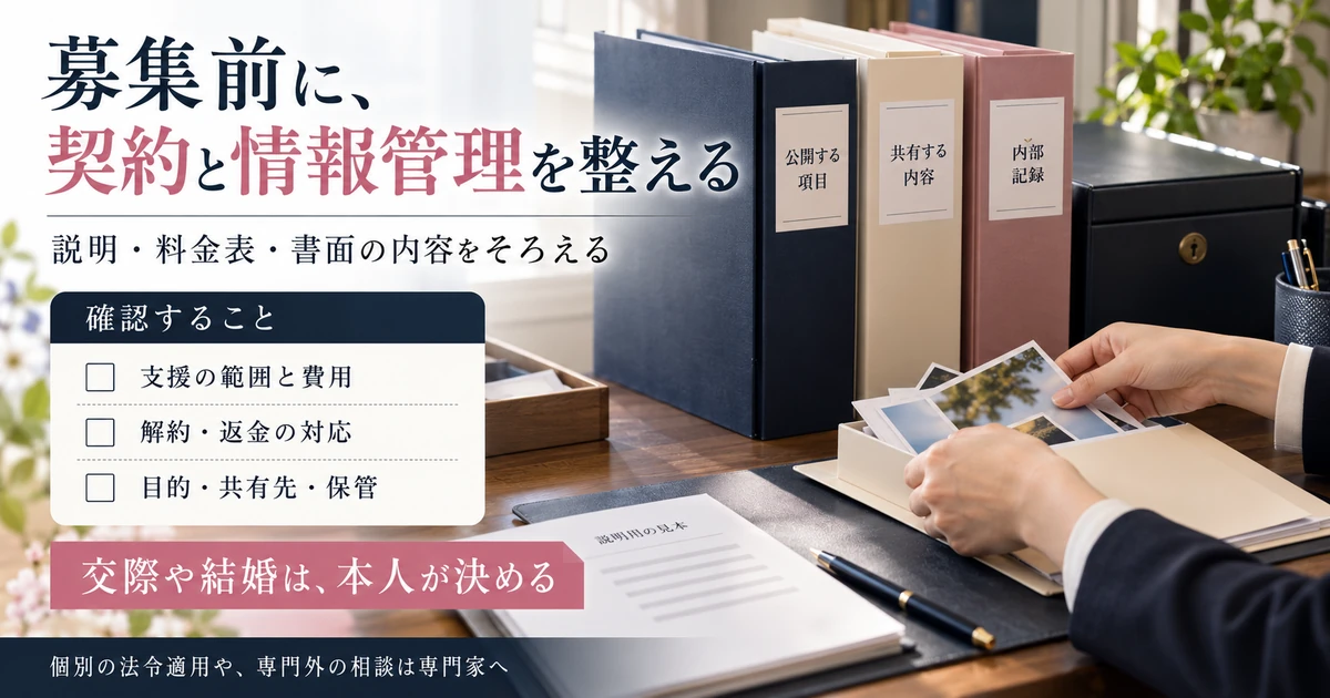 結婚相談所募集前に契約・解約返金・公開項目・情報共有と内部記録を整える