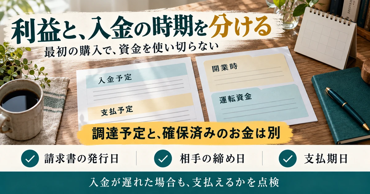 利益と入金時期を分け開業時・運転資金・入金予定・支払予定を点検する