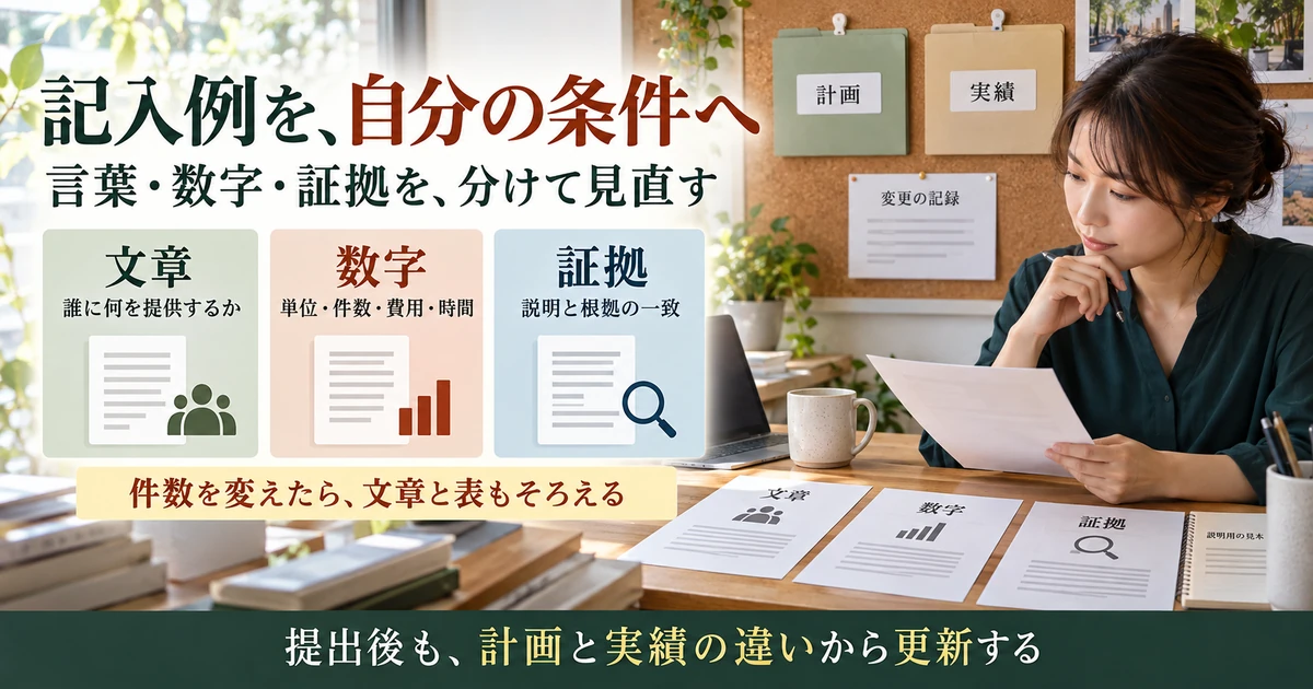 事業計画の文章・数字・証拠を分けて見直し実績から更新する