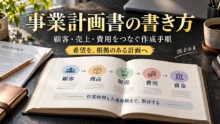 事業計画書で顧客・商品・販売・費用・資金をつなぎ作業時間と入金時期を確認する