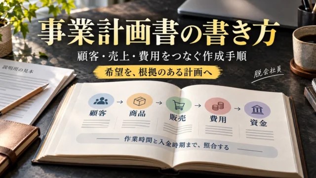 事業計画書で顧客・商品・販売・費用・資金をつなぎ作業時間と入金時期を確認する