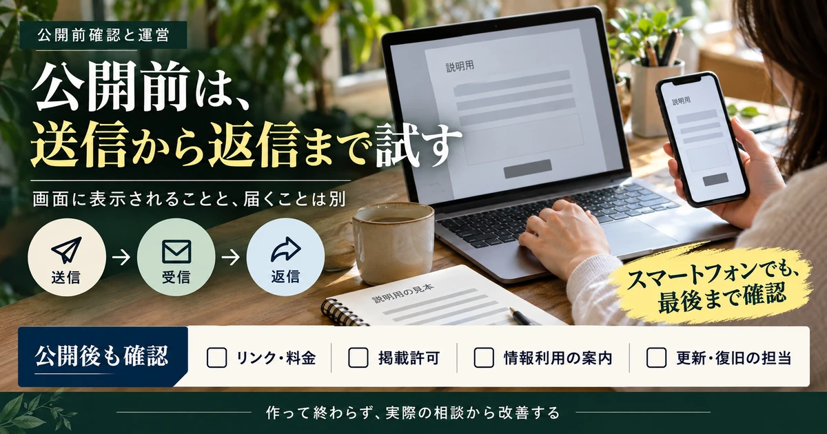 ホームページをスマホでも送信・受信・返信まで試し公開後も確認する