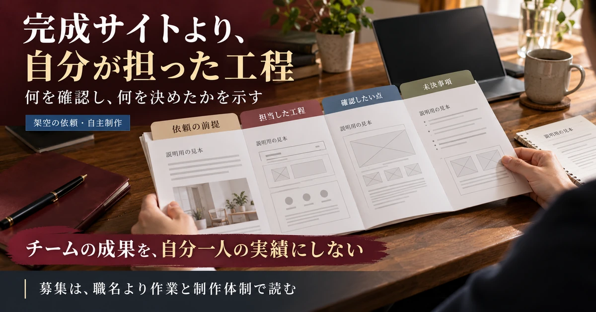 架空の依頼を使い担当した工程と未決事項を示す自主制作資料