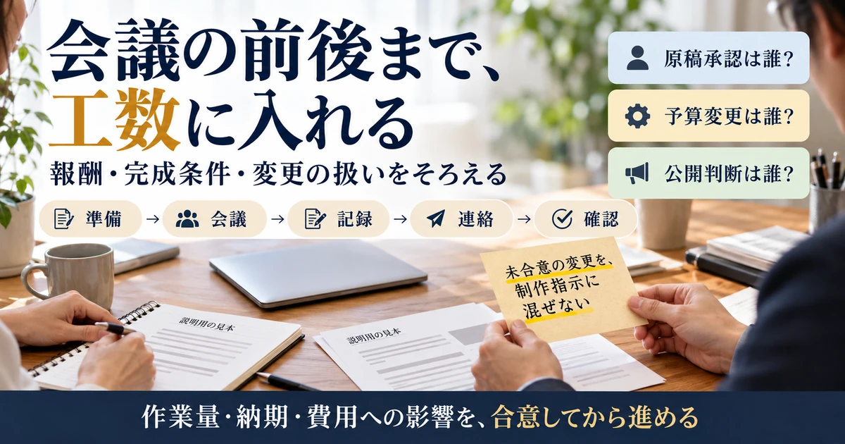会議の準備から記録・連絡・確認まで含めた工数と承認者の確認