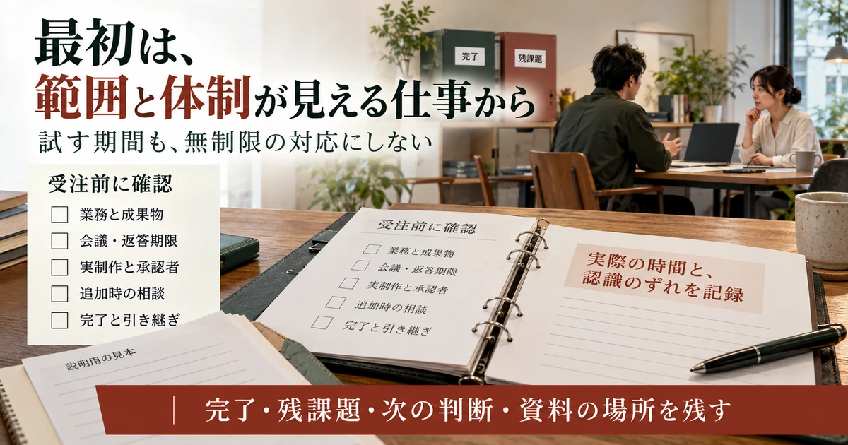 範囲と体制が見える仕事を選び完了と引き継ぎを記録する