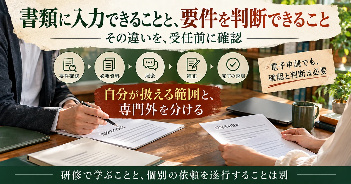 要件確認から完了説明までの実務を確認する説明用の書類