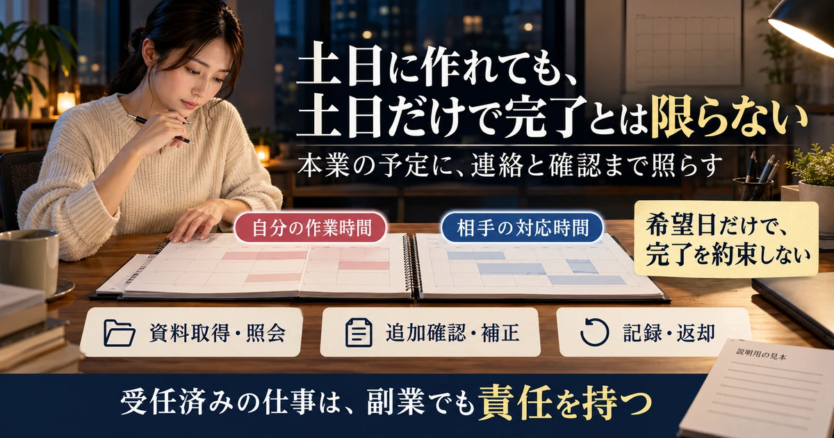 休日の作業時間と相手の対応時間を照合する予定表