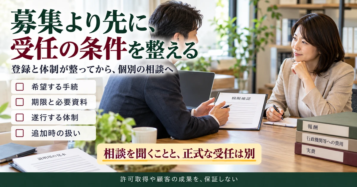 受任する手続と期限・資料・体制・追加対応を確認する模擬相談