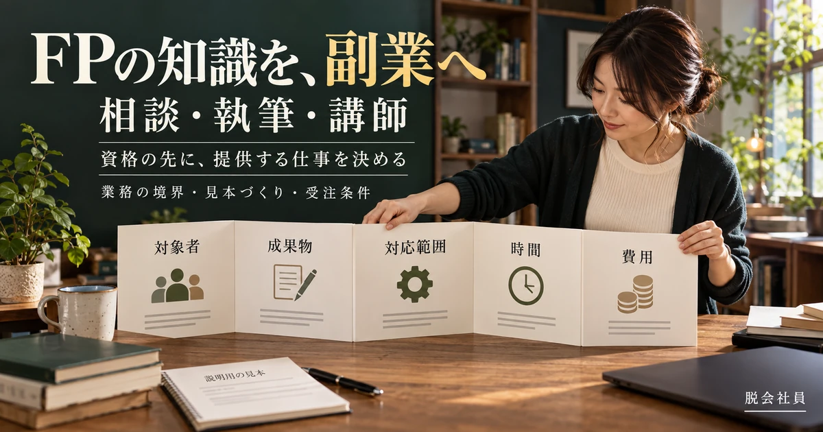 FP知識を副業に活かすため対象者・成果物・範囲・時間・費用を整理