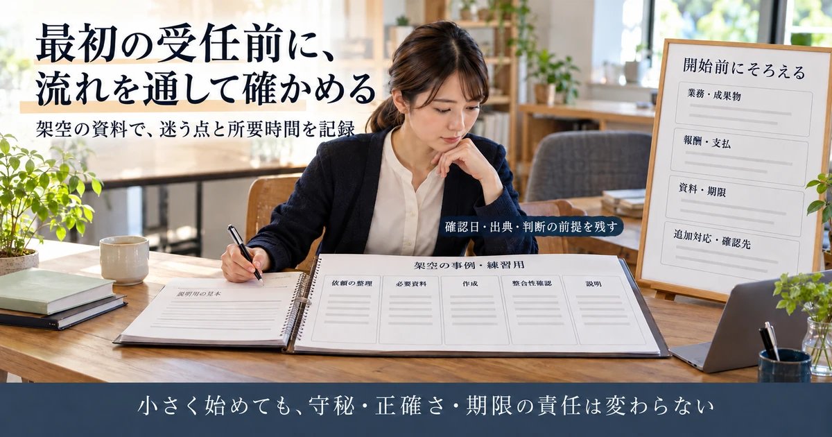架空の資料で社労士業務の流れと開始前の条件を確認する