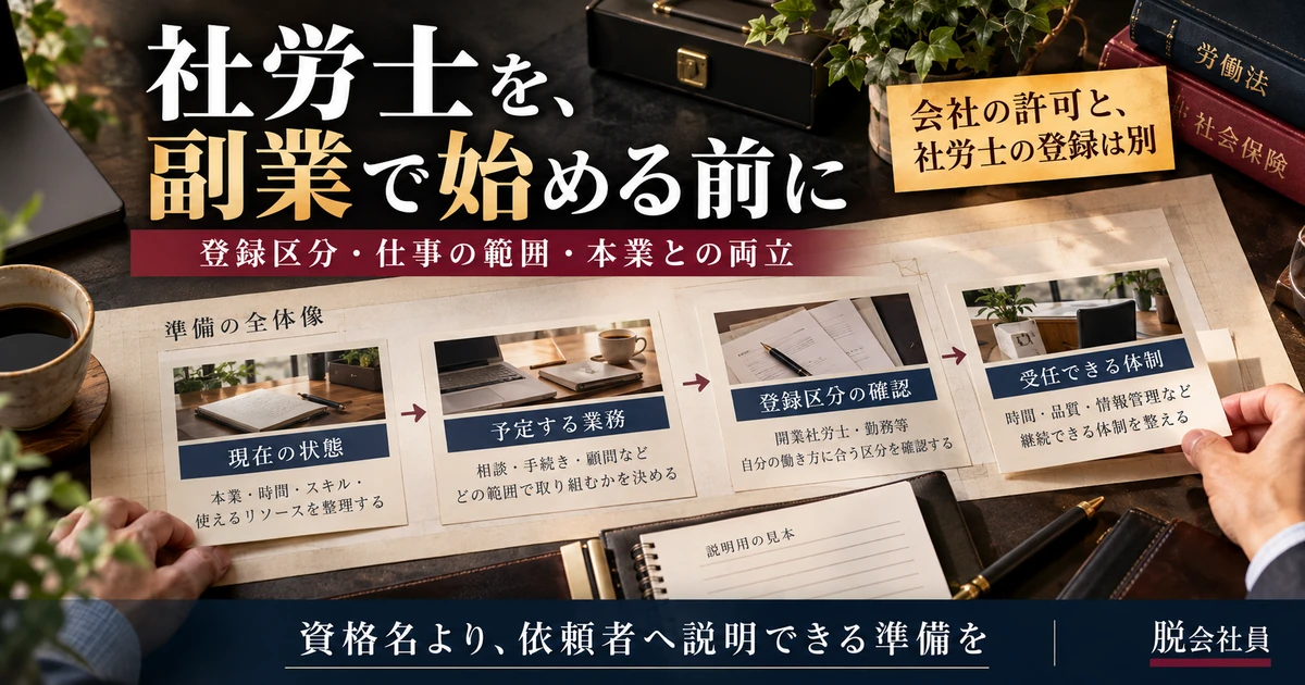 社労士の副業準備で現在の状態から受任体制までを整理する