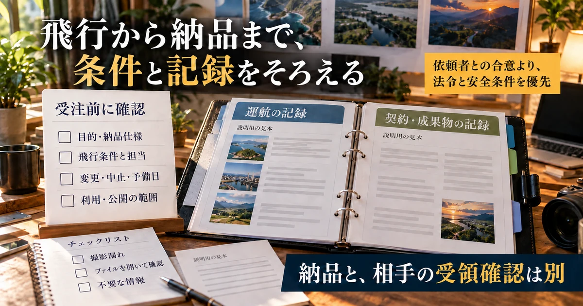 飛行条件と納品仕様を確認し運航と成果物の記録を分ける