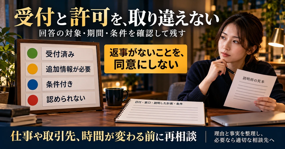 受付と許可など会社の回答状態と条件を区別して記録する