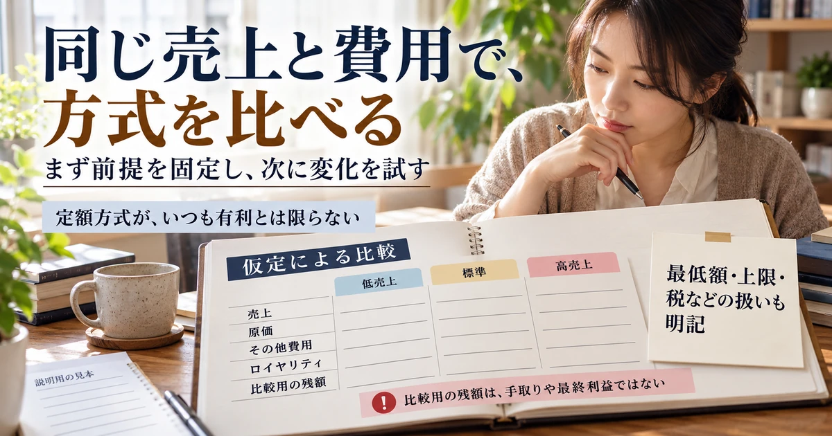 同じ売上と費用を仮定して低売上から高売上まで比較する