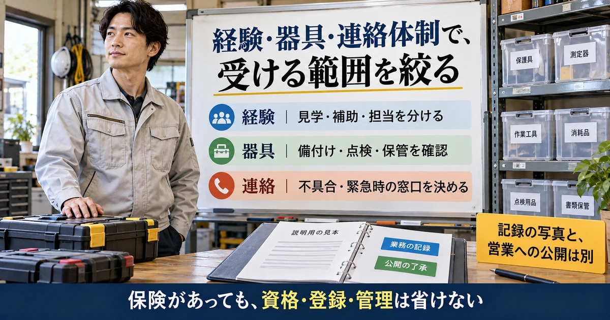 経験と器具と連絡体制から対応できる工事を絞る