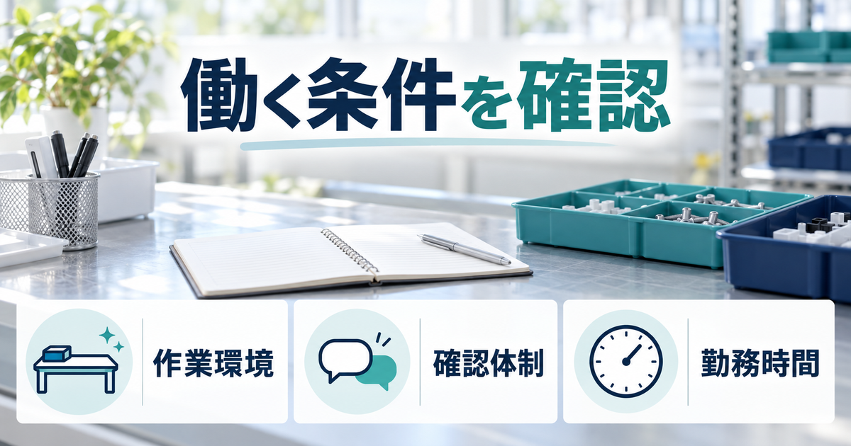 働く条件を確認:品質管理の仕事内容を整理する説明図