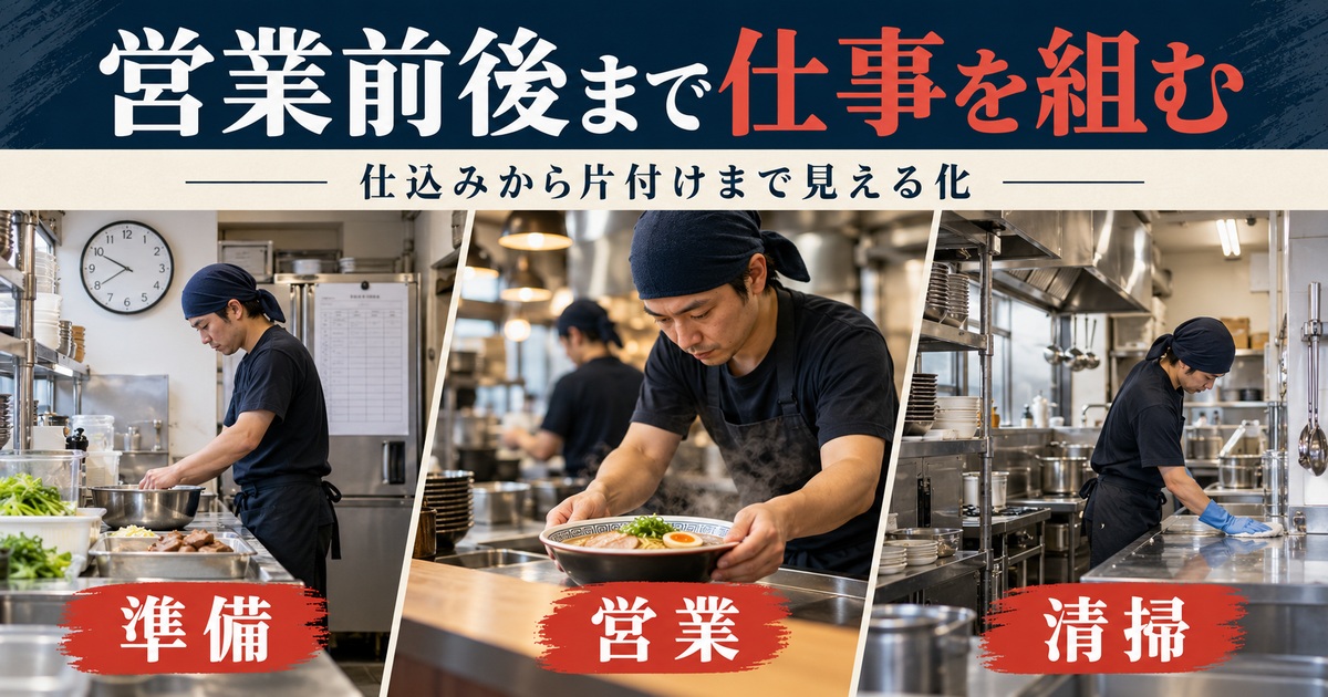 準備・営業・清掃を含めて一日の仕事を組み立てる。