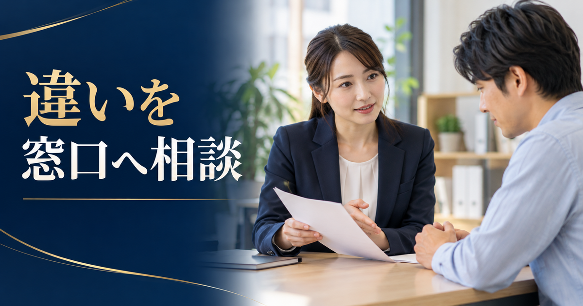 相談メモを持って窓口の担当者へ確認する成人