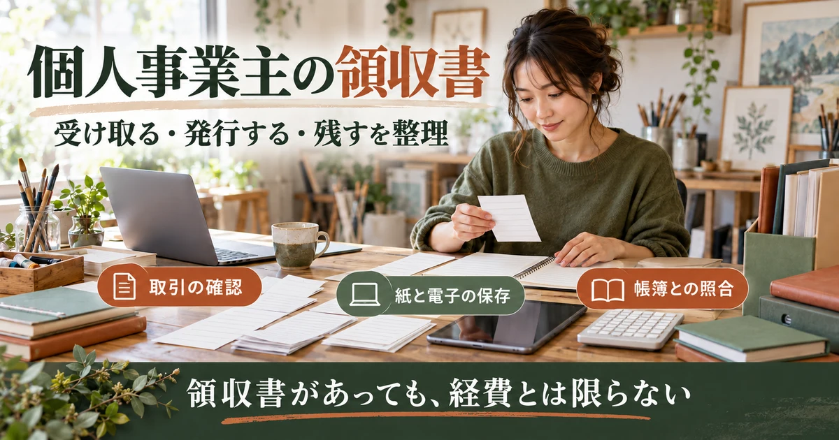 個人事業主の領収書：受け取る・発行する・残すを整理を示す説明用生成画像