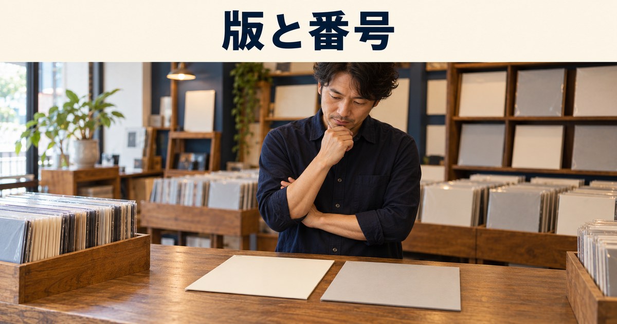 店主がレコードの現物情報を照合するイメージ