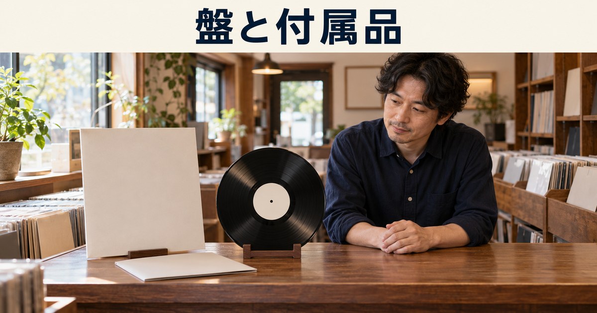 店主が盤と外装や付属品を分けて確認するイメージ