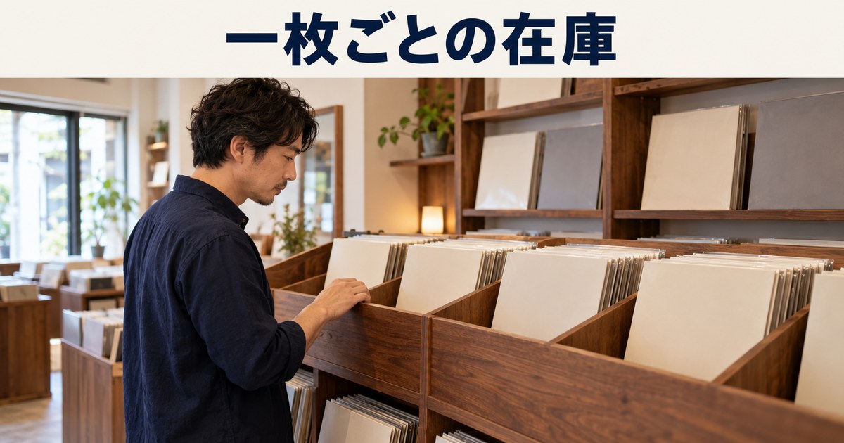 店主がレコードの所在と販売状態を確認するイメージ