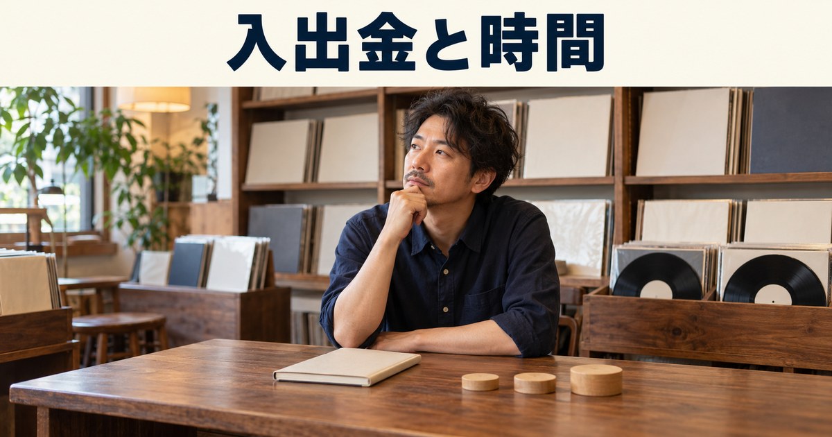 店主がレコード店の販売と日々の作業を見直すイメージ