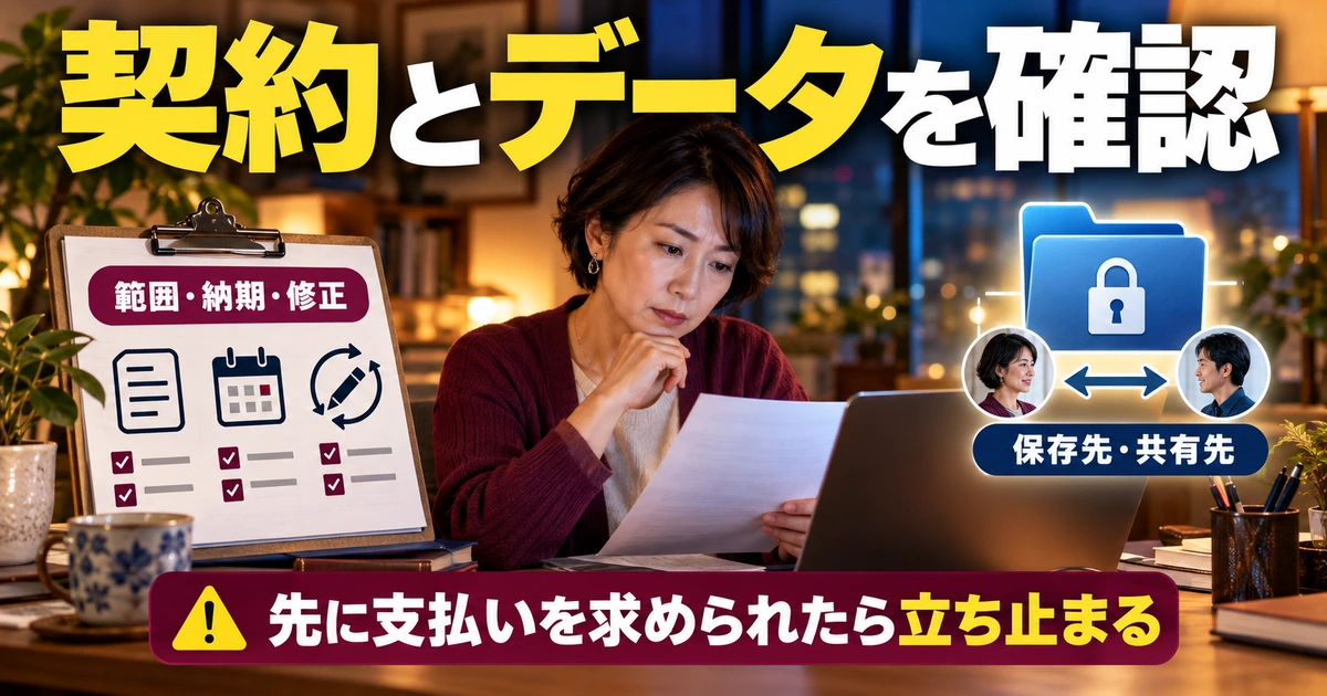 安全に始めるために、契約とデータの扱いを確認するを説明する生成イメージ