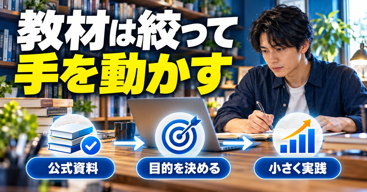 教材は絞って。手を動かすを説明する生成イメージ