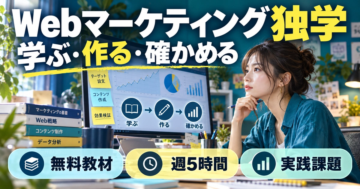 Webマーケティング独学。学ぶ・作る・確かめるを説明する生成イメージ