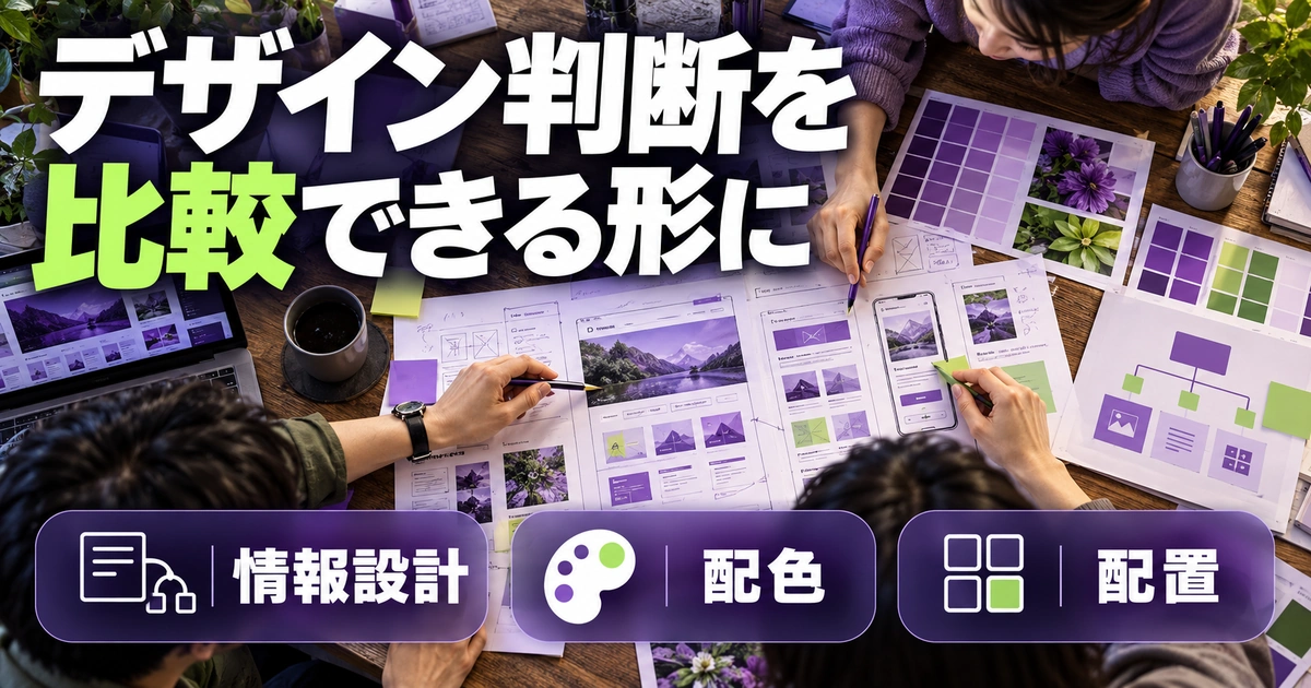 デザイン判断を。比較できる形にを説明する生成イメージ