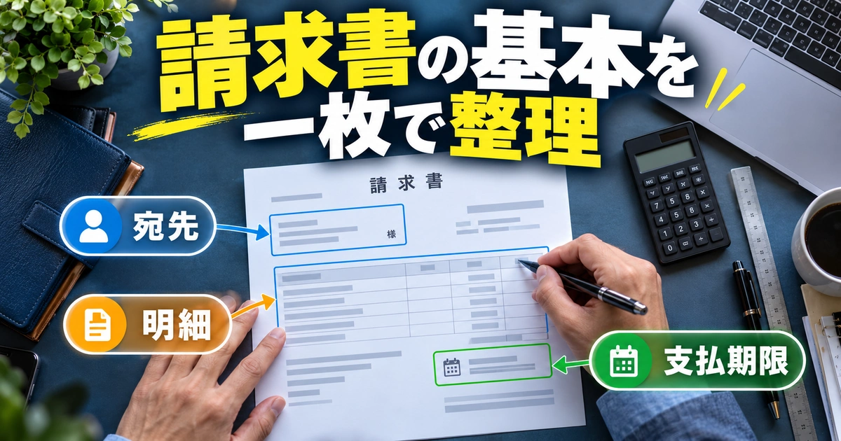 請求書の基本を。一枚で整理を説明する生成イメージ