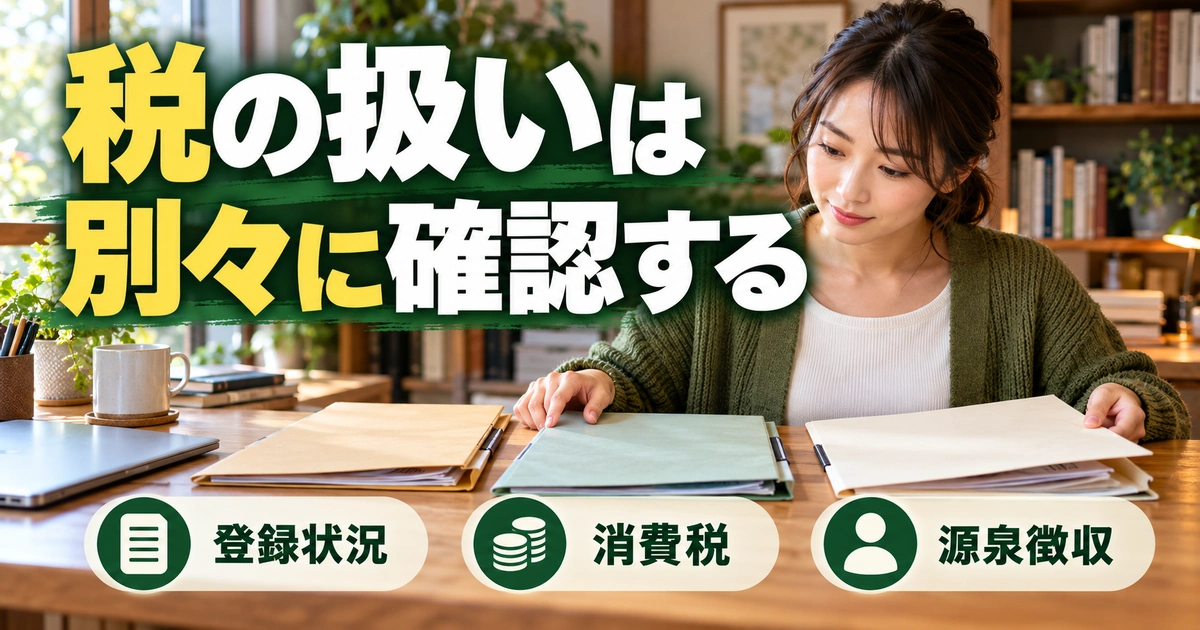 税の扱いは。別々に確認するを説明する生成イメージ