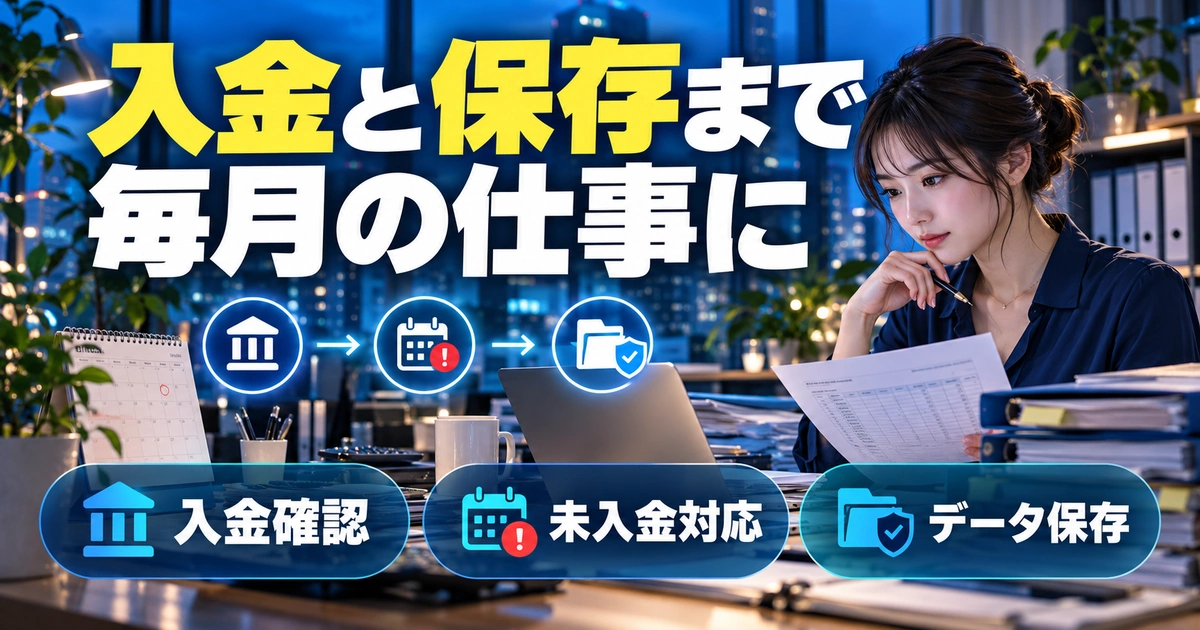 入金と保存まで。毎月の仕事にを説明する生成イメージ