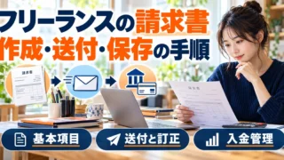 フリーランスの請求書。作成・送付・保存の手順を説明する生成イメージ