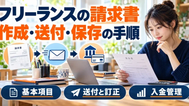 フリーランスの請求書。作成・送付・保存の手順を説明する生成イメージ