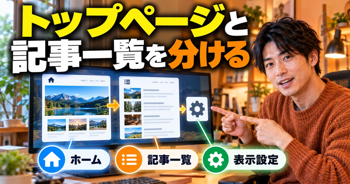 トップページと。記事一覧を分けるを説明する生成イメージ