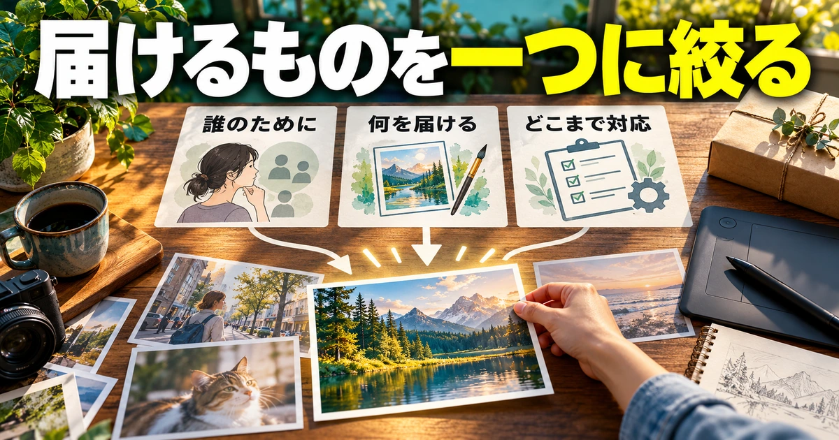 出品内容を一つに絞るカード整理の生成イメージ