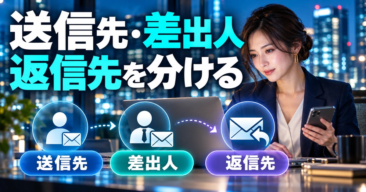 送信先・差出人。返信先を分けるを説明する生成イメージ