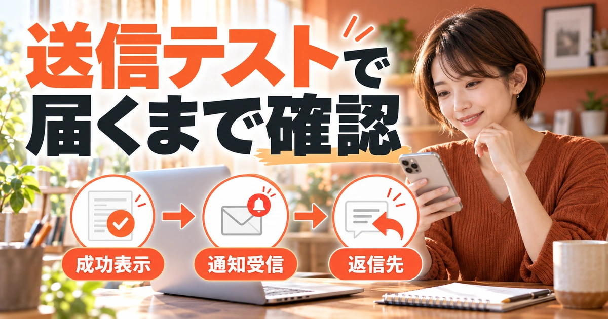 送信テストで。届くまで確認を説明する生成イメージ