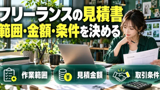 フリーランスの見積書。範囲・金額・条件を決めるを説明する生成イメージ