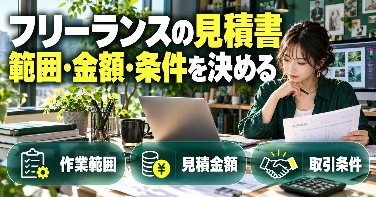 フリーランスの見積書。範囲・金額・条件を決めるを説明する生成イメージ