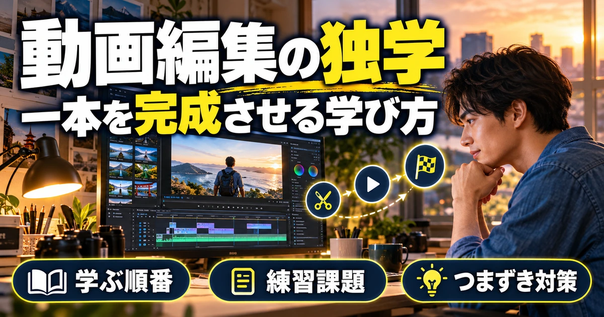動画編集を独学で学ぶ順番｜初心者の練習課題と挫折しない進め方の生成イメージ