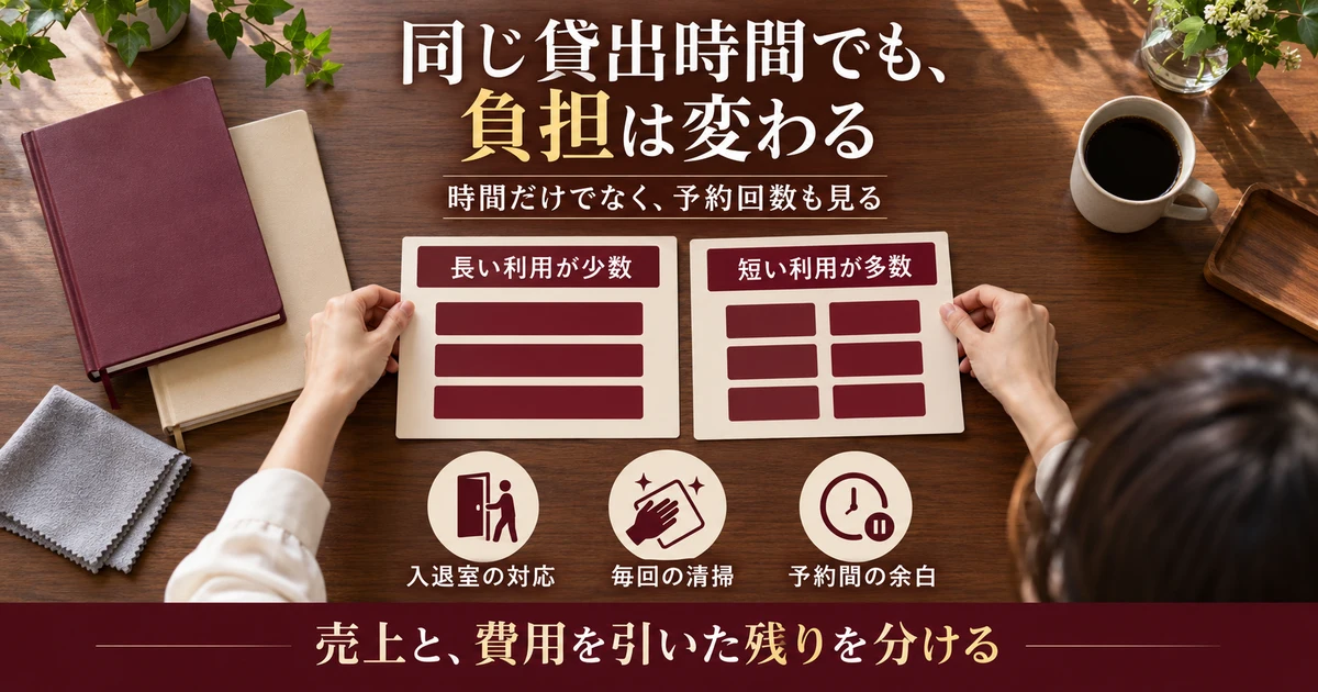 同じ貸出時間でも予約回数により清掃費と時間が変わる生成画像
