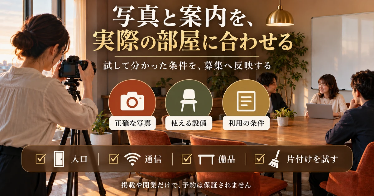 実際の部屋に合う写真と設備案内を整え試運用する生成画像