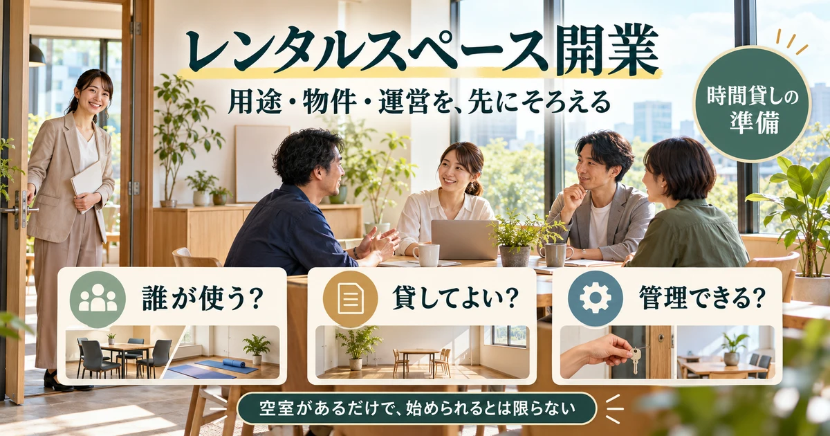 レンタルスペース開業で用途、物件と運営を一緒に考える生成画像