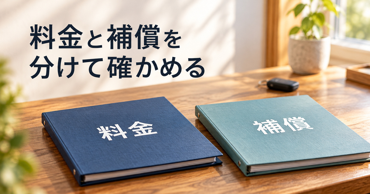 貸渡しの料金と補償の条件を別に確認するため二冊に分けた資料のイメージ