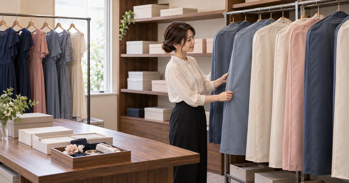 手入れ後の衣装の所在と準備状況を店主が確認する様子
