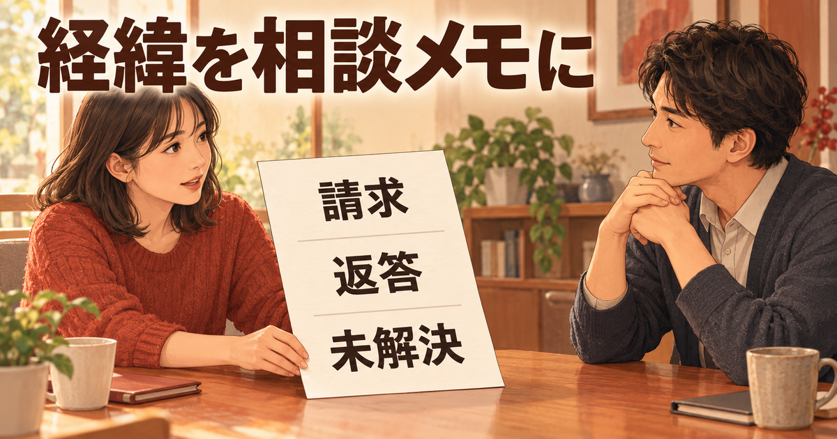 請求と会社の返答、未解決の点をまとめて相談する様子